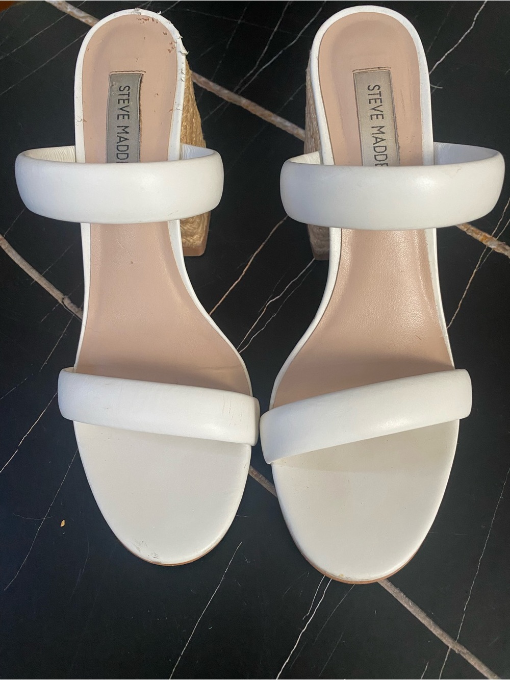 Steve Madden White Double-Strap Block Heel Sandals